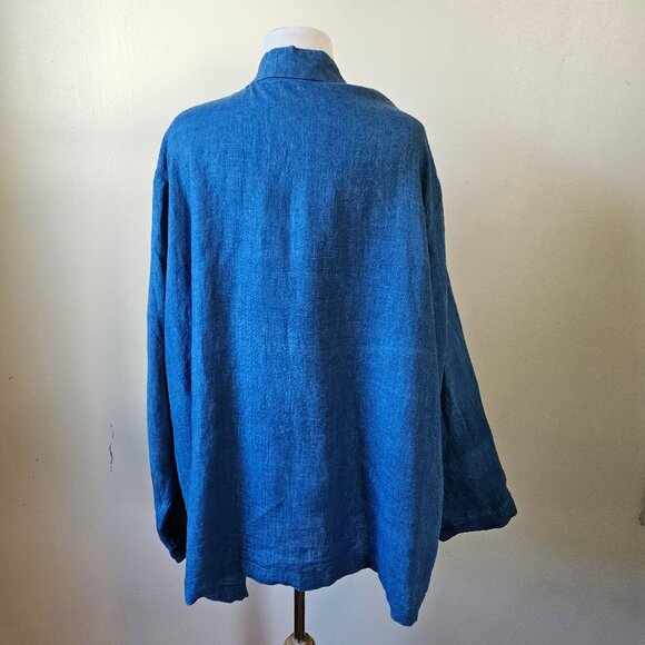 J. Jill Pure Indigo Dyed Blue Linen Cardigan Kimono Open Front Jacket 4X Plus - Picture 4 of 6